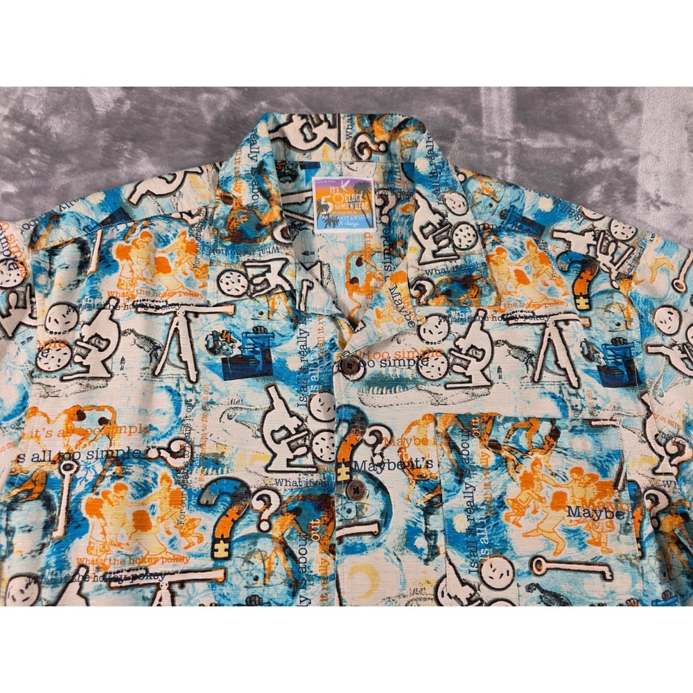 Margaritaville Silk Hawaiian Shirt Mens XL Science Print 5 O'Clock‎ Somewhere